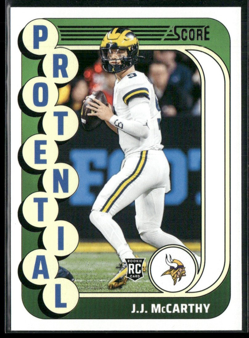 J.J. McCarthy 2024 Panini Score Protential RC #10 Minnesota Vikings