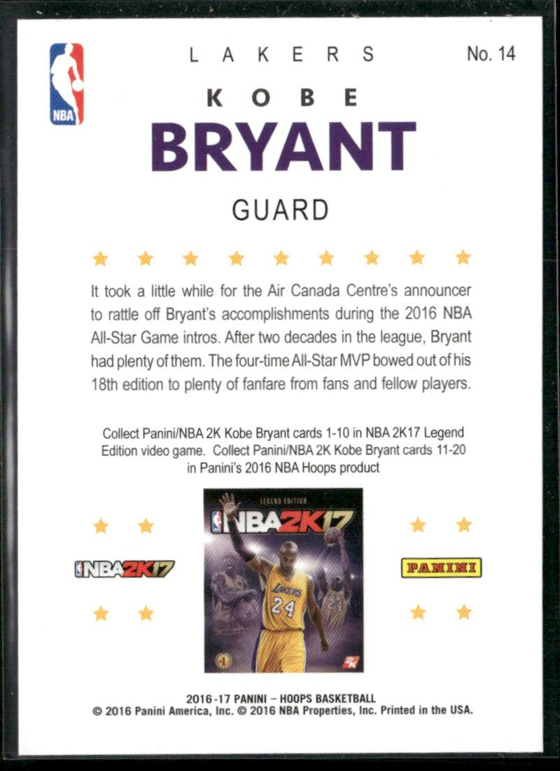 Kobe Bryant 2016 NBA Hoops 2K17 #14 Los Angeles Lakers