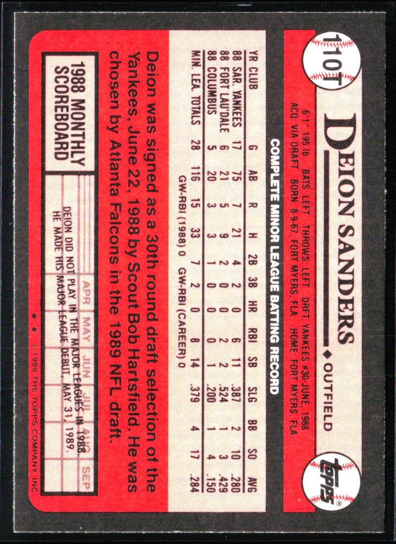 Deion Sanders 1989 Topps Traded RC #110T New York Yankees