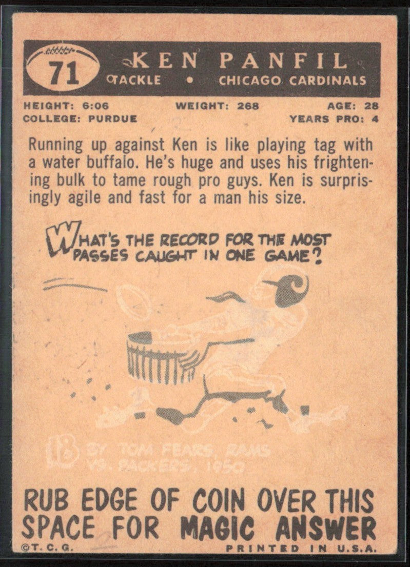 Ken Panfil 1959 Topps RC #71 Chicago Cardinals