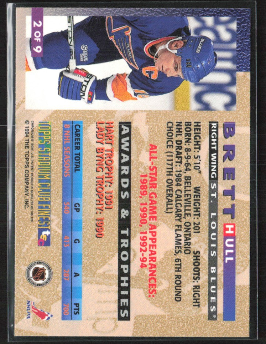 Brett Hull 1994 Topps Stadium Club Finest #2 St. Louis Blues