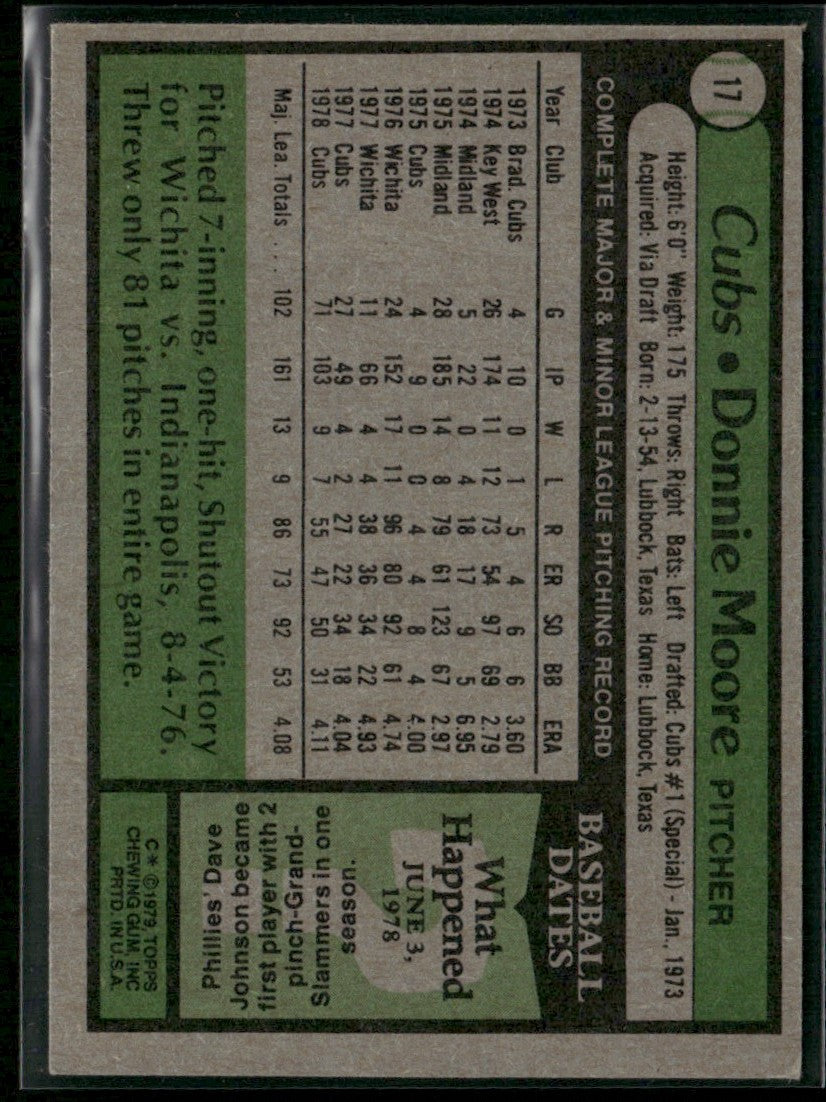 Donnie Moore 1979 Topps #17 Chicago Cubs