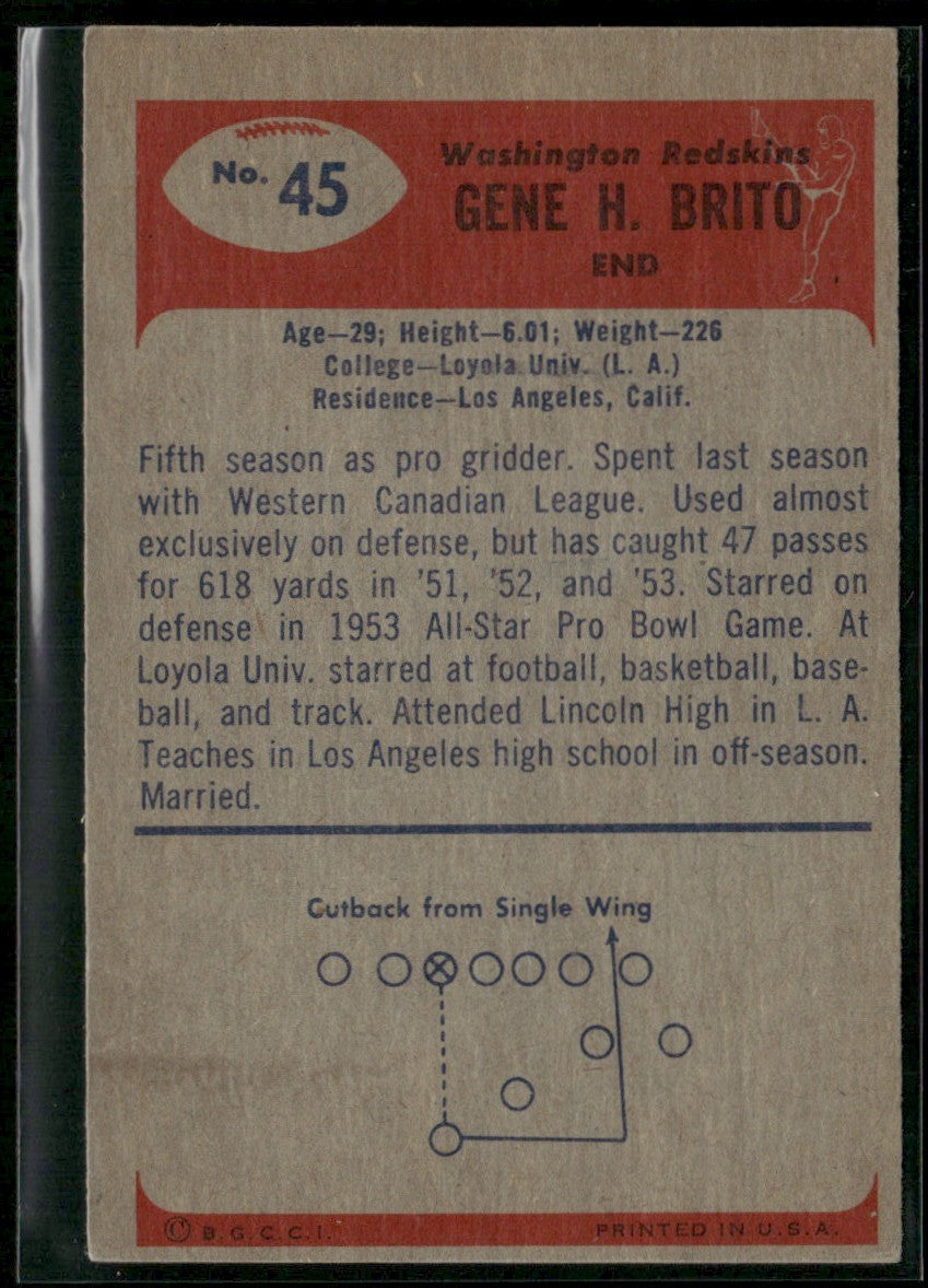 Gene Brito 1955 Bowman RC #45 Washington Redskins