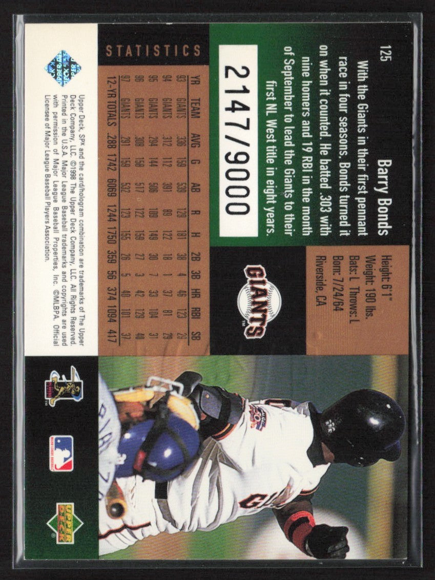 Barry Bonds 1998 SPx Finite /9000 #125 San Francisco Giants