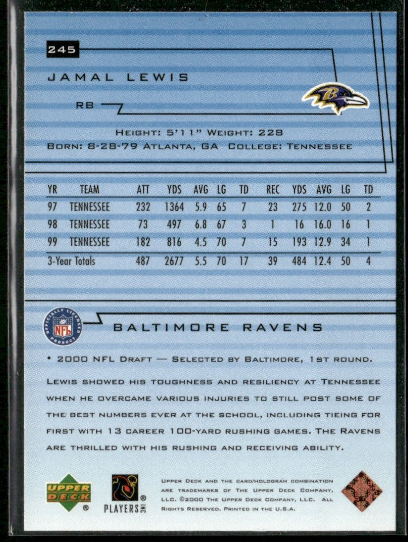 Jamal Lewis 2000 Upper Deck Encore SGC Blue Labels RC #245 Baltimore Ravens