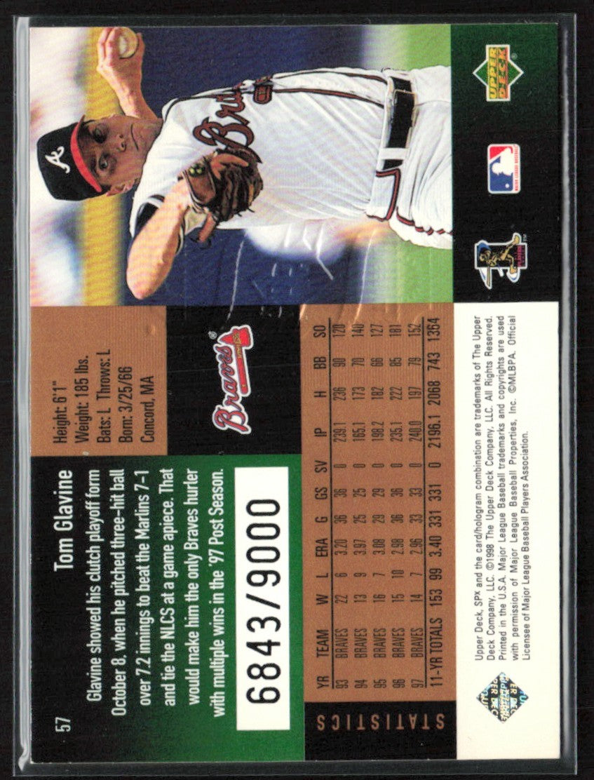 Tom Glavine 1998 SPx Finite /9000 #57 Atlanta Braves