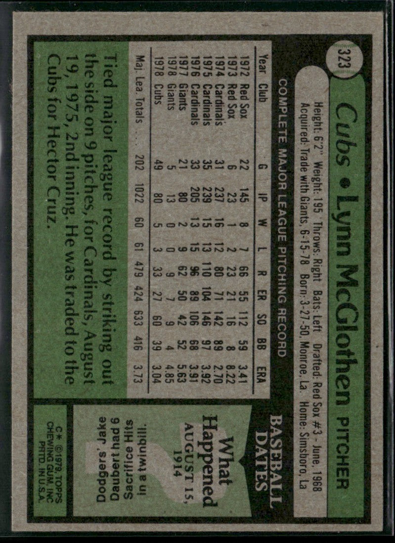 Lynn McGlothen 1979 Topps #323 Chicago Cubs