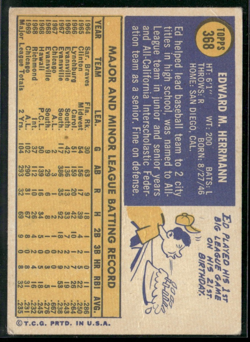 Ed Herrmann 1970 Topps #368 Chicago White Sox