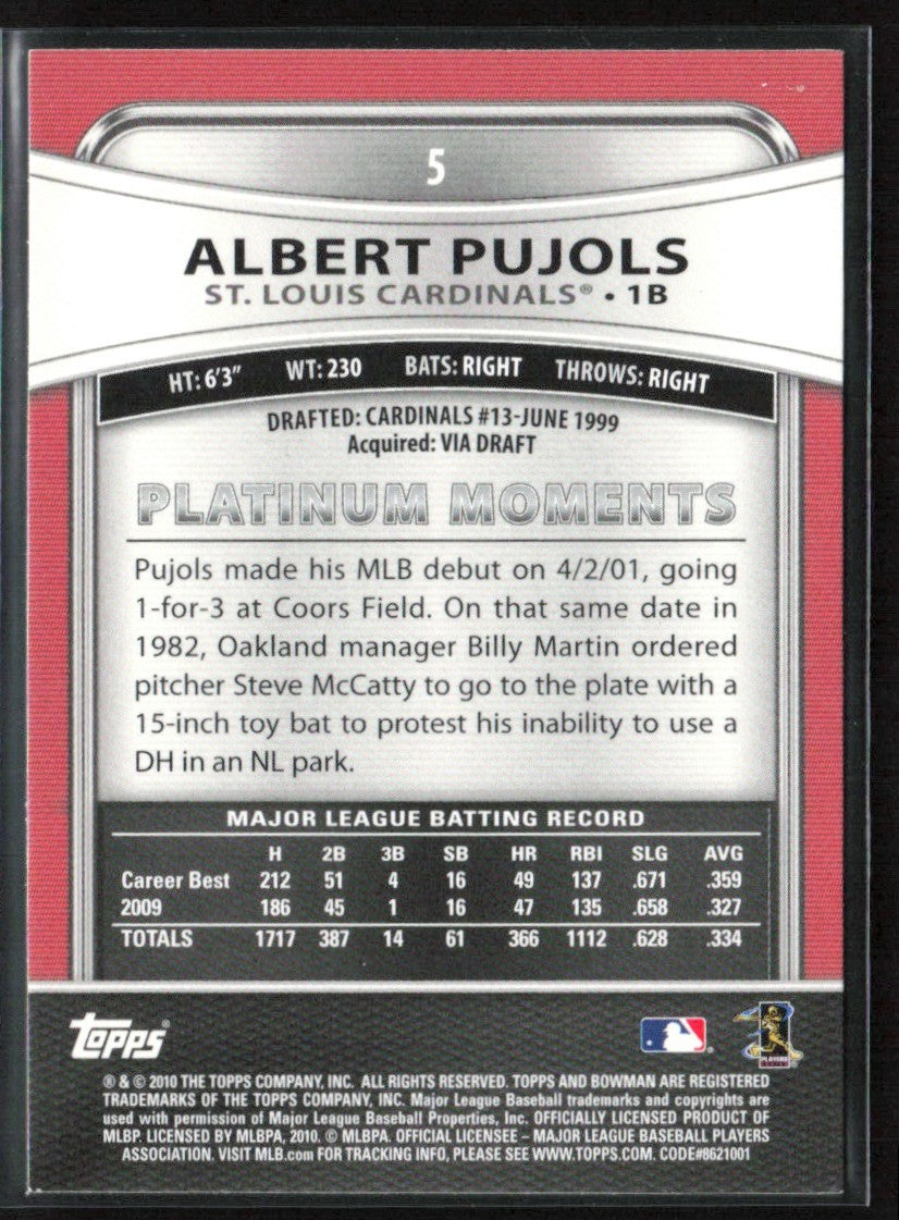 Albert Pujols 2010 Bowman Platinum #5 St. Louis Cardinals
