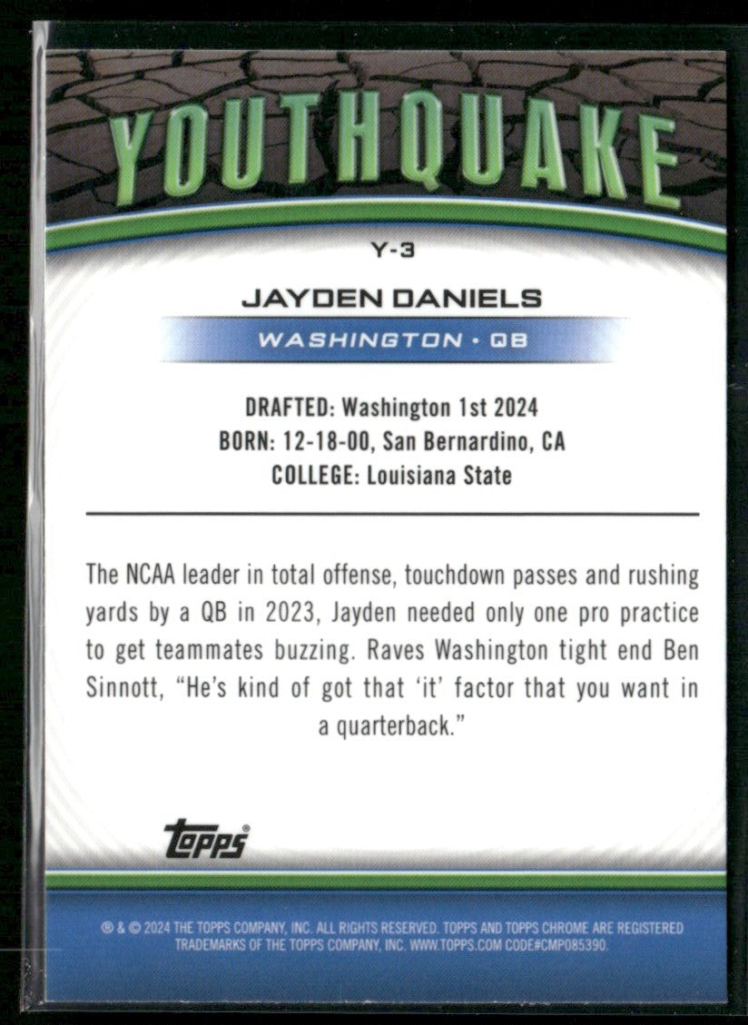 Jayden Daniels 2024 Topps Chrome Youthquake RC #Y-3 Washington Commanders