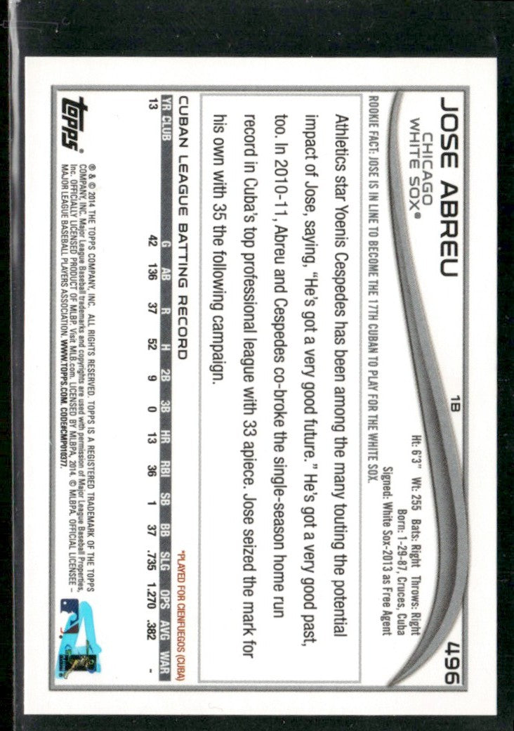 Jose Abreu 2014 Topps RC #496 Chicago White Sox