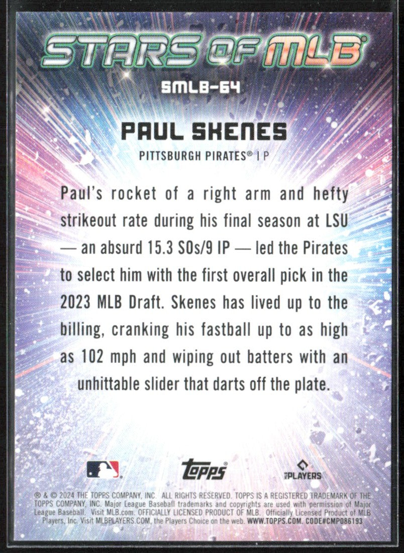 Paul Skenes 2024 Topps Update Stars of MLB RC #SMLB-64 Pittsburgh Pirates