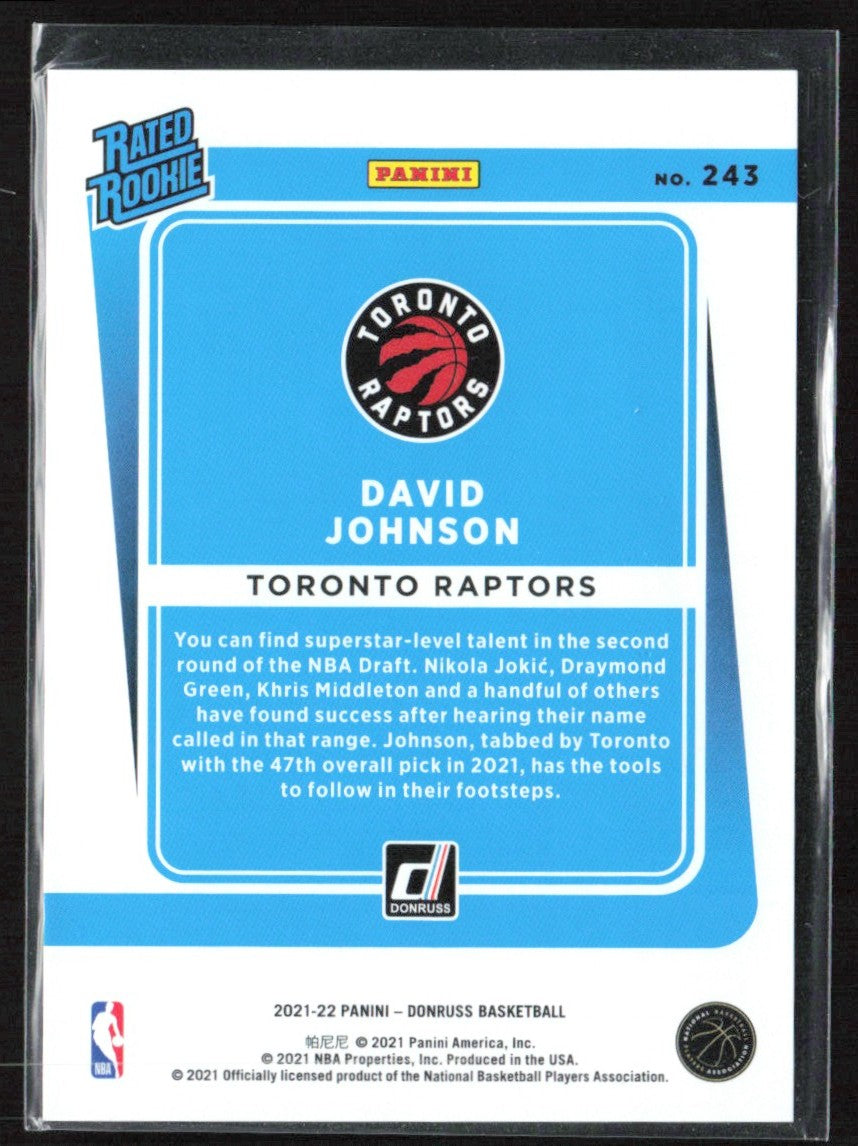David Johnson 2021 Donruss Rated Rookies Choice Red RC /99 #243 Toronto Raptors