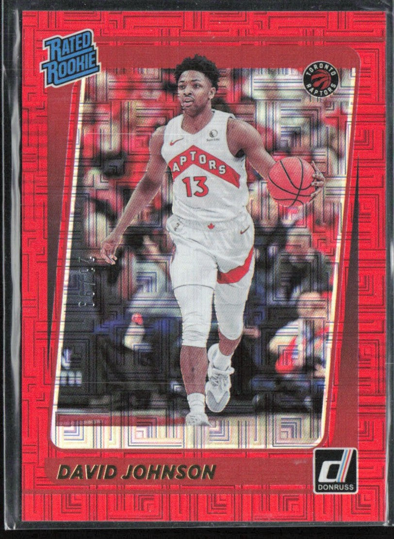 David Johnson 2021 Donruss Rated Rookies Choice Red RC /99 #243 Toronto Raptors