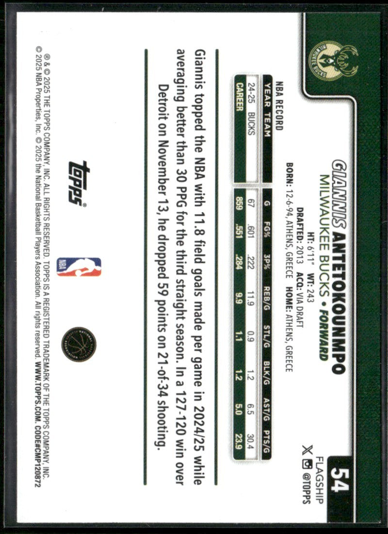 Giannis Antetokounmpo 2025 Topps Season Tip Off #54 Milwaukee Bucks
