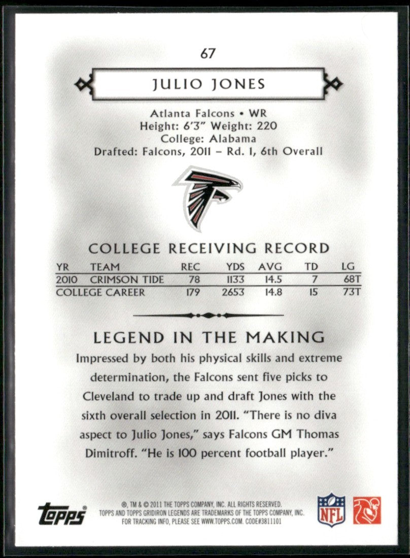 Julio Jones 2011 Topps Legends RC #67 Atlanta Falcons