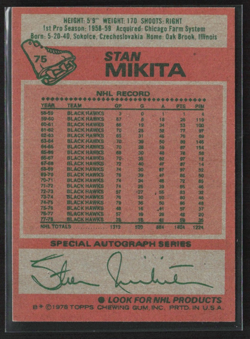 Stan Mikita 1978 Topps #75 Chicago Blackhawks