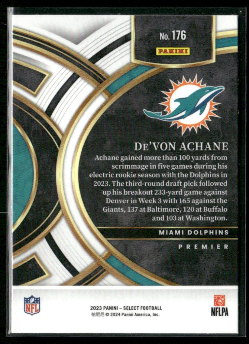 De'Von Achane 2024 Panini Select Premier RC #176 Miami Dolphins