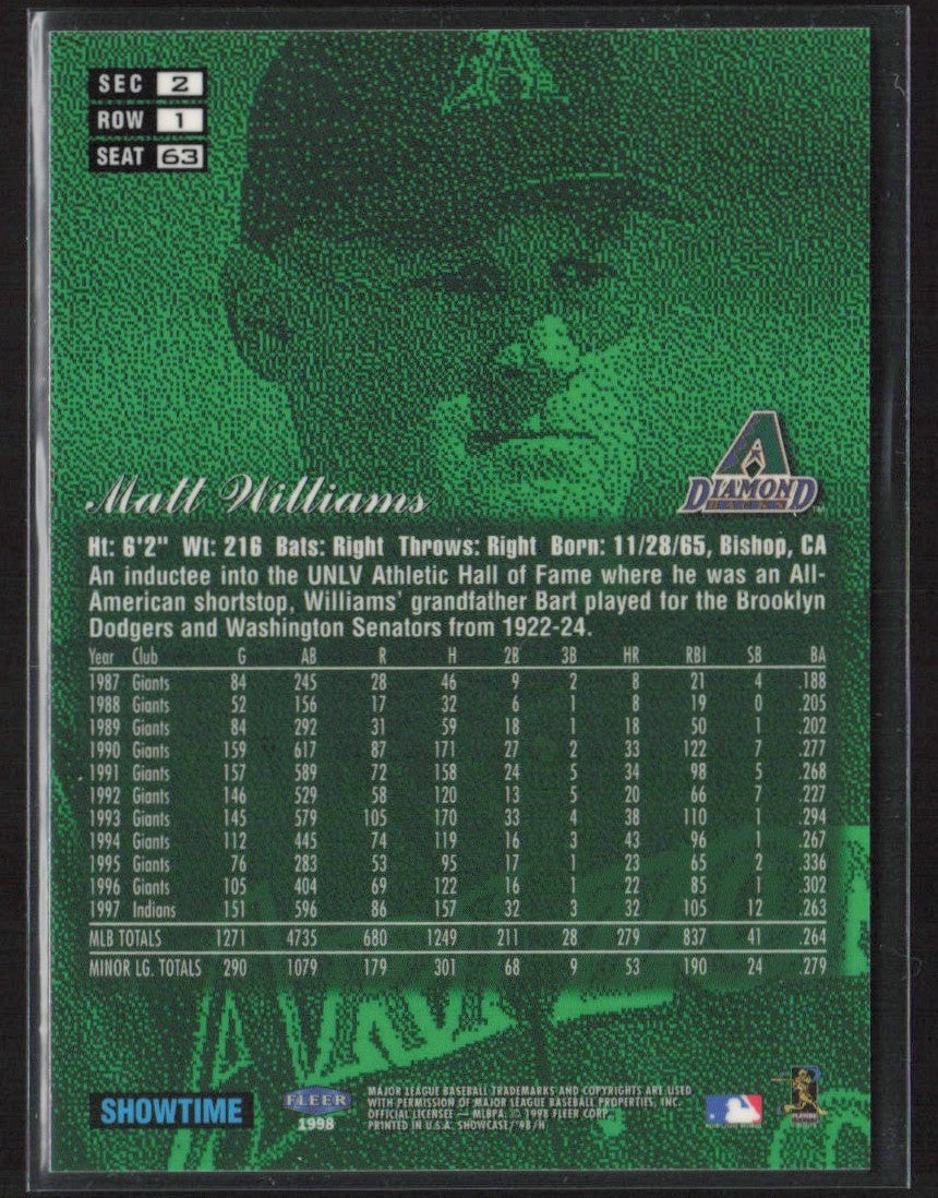 Matt Williams 1998 Flair Showcase Row 1 #63 Arizona Diamondbacks