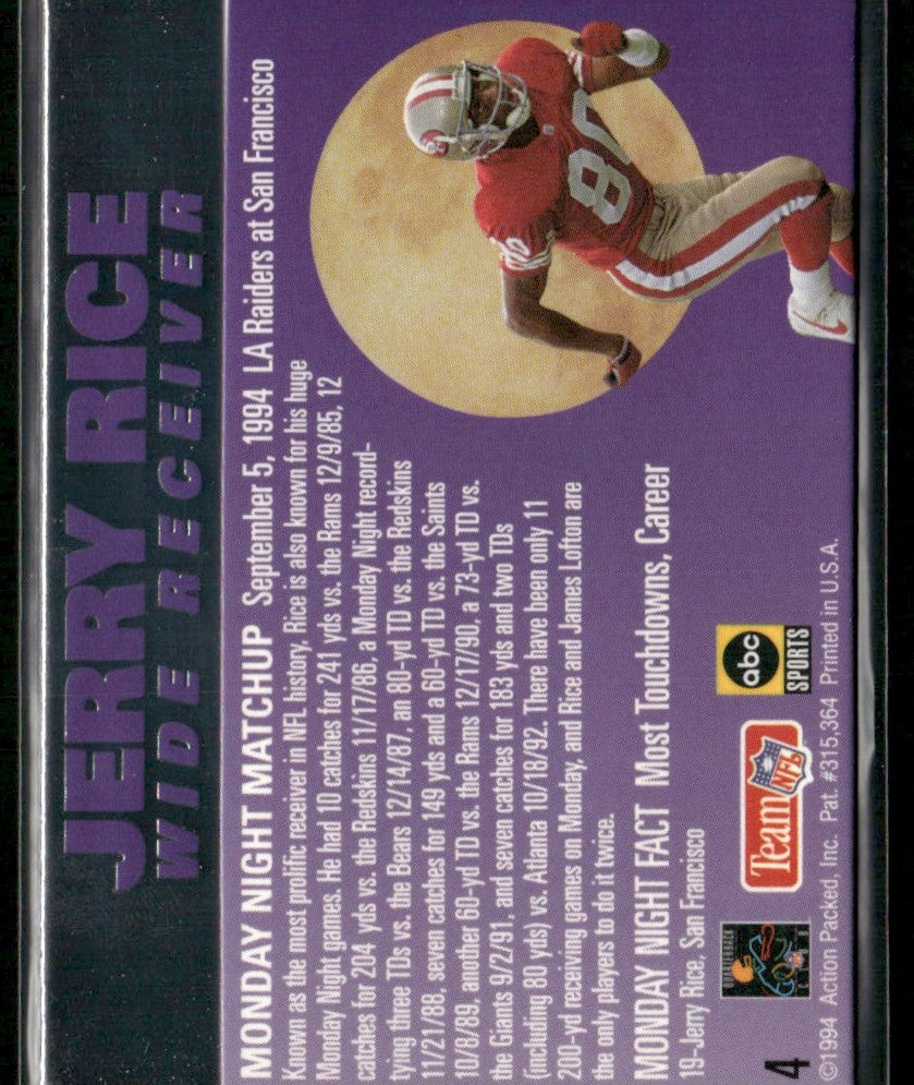 Jerry Rice 1994 Action Packed Monday Night Football #4 San Francisco 49ers