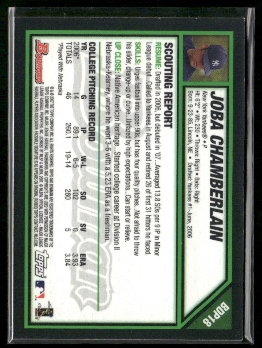 Joba Chamberlain 2007 Bowman Gold RC #BDP18 New York Yankees
