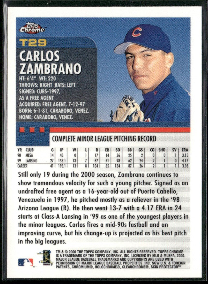 Carlos Zambrano 2000 Topps Chrome Traded & Rookies RC #T29 Chicago Cubs