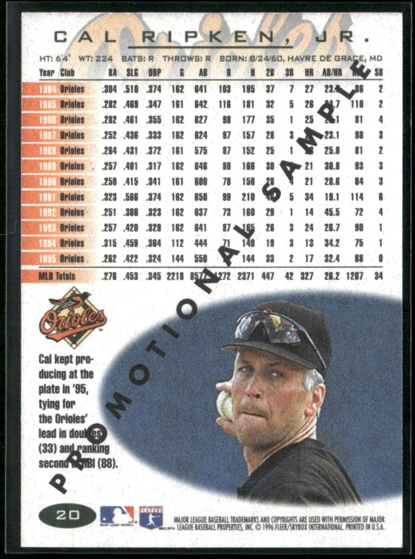 Cal Ripken Jr. 1996 Fleer Promotional Sample #20 Baltimore Orioles