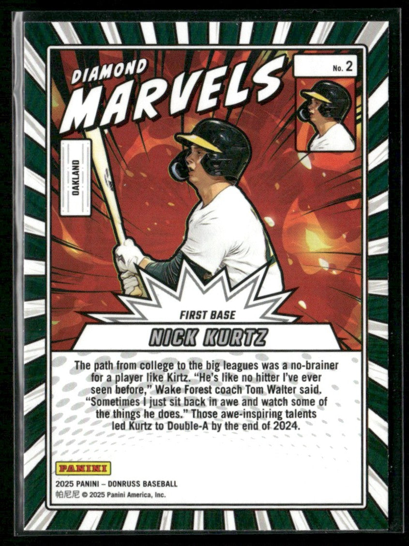 Nick Kurtz 2025 Donruss Diamond Marvels Green Laser #2 Oakland Athletics