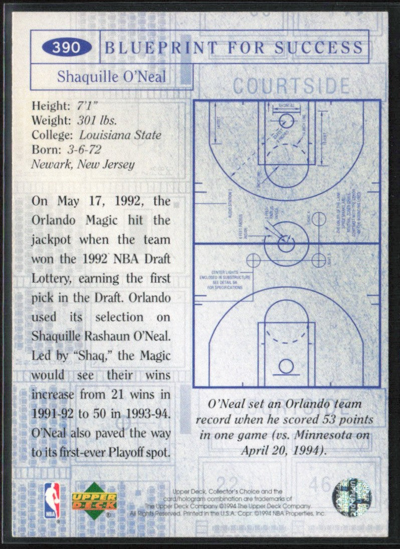 Shaquille O'Neal 1994 Collector's Choice Silver Signature #390 Orlando Magic