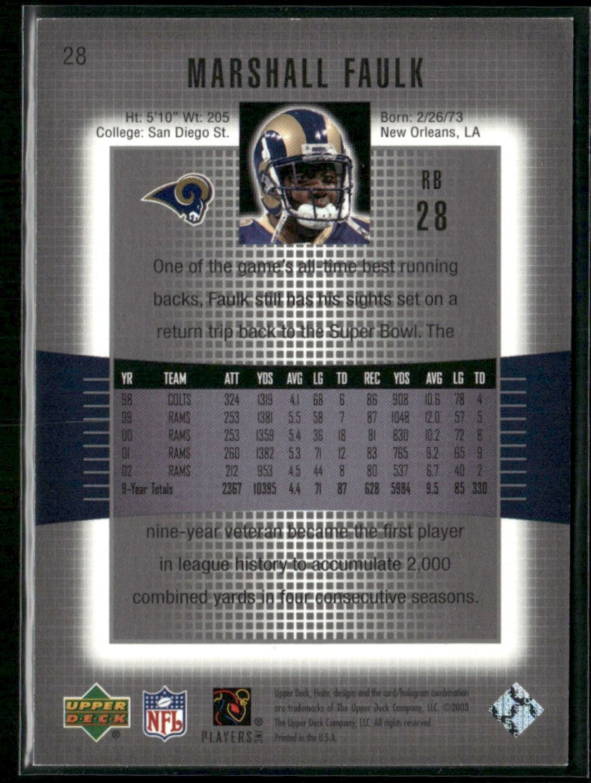 Marshall Faulk 2003 Upper Deck Finite /2350 #28 St. Louis Rams