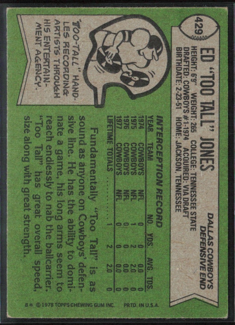 Ed Too Tall Jones 1978 Topps #429 Dallas Cowboys