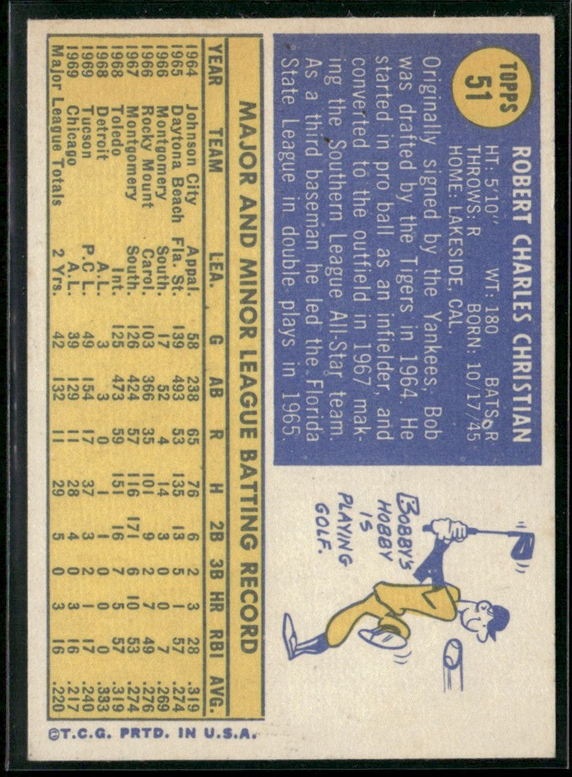 Bob Christian 1970 Topps #51 Chicago White Sox