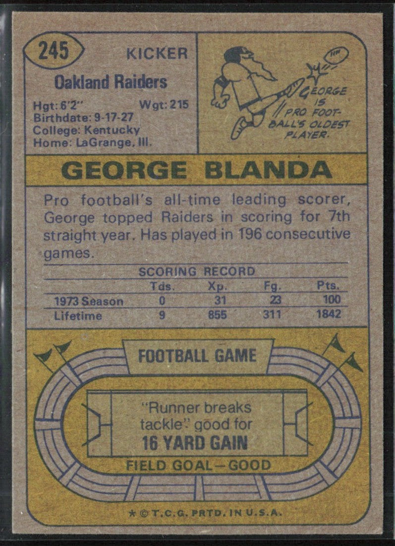 George Blanda 1974 Topps #245 Oakland Raiders