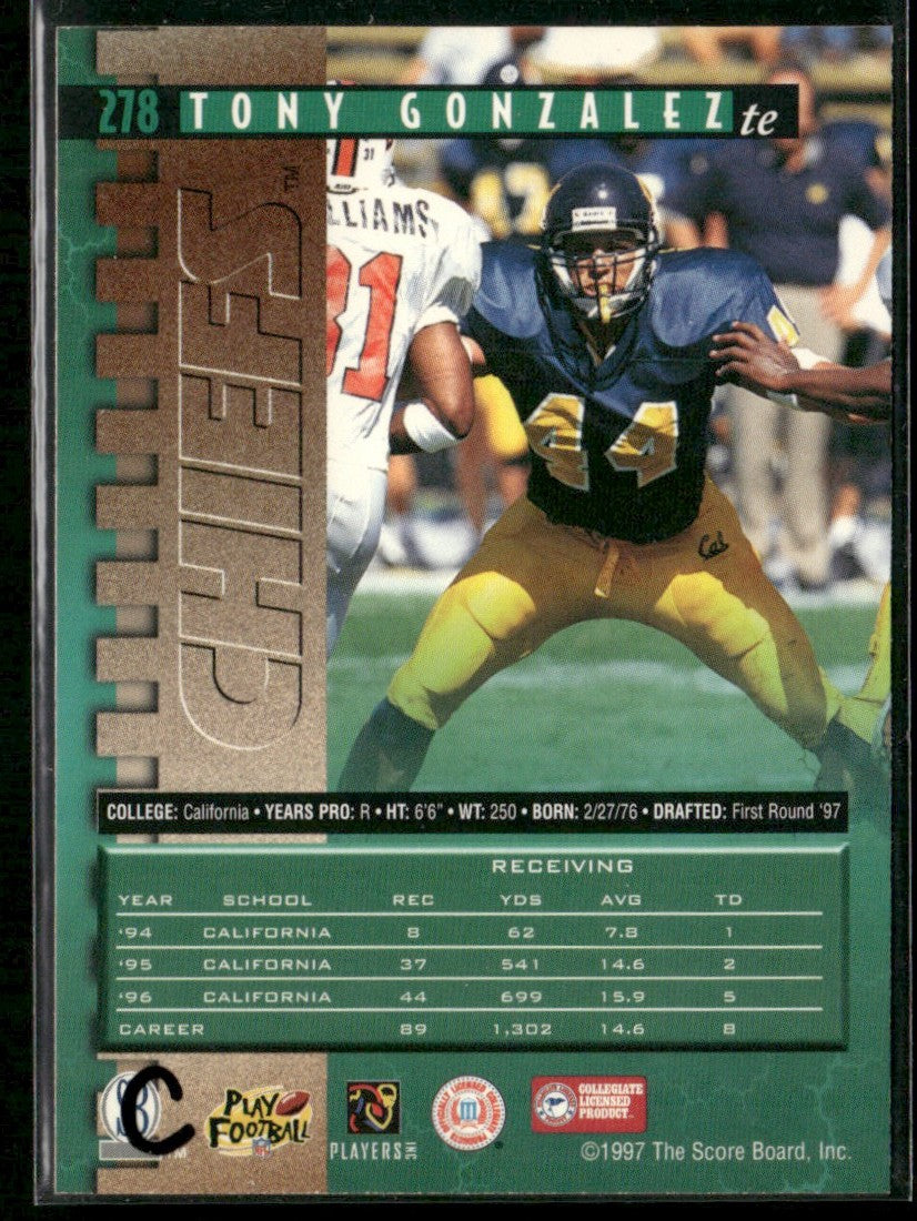 Tony Gonzalez 1997 Pro Line RC #278 Kansas City Chiefs
