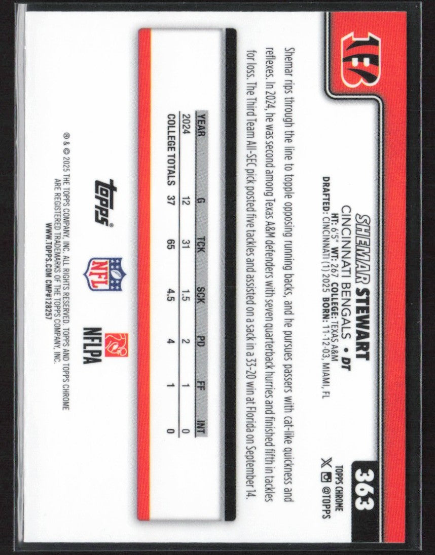 Shemar Stewart 2025 Topps Chrome Red White and Blue Refractor RC #363