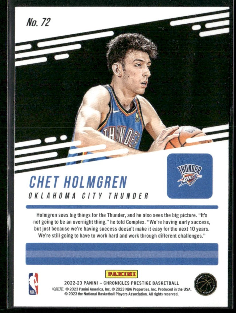 Chet Holmgren 2022 Panini Chronicles RC #72 Oklahoma City Thunder