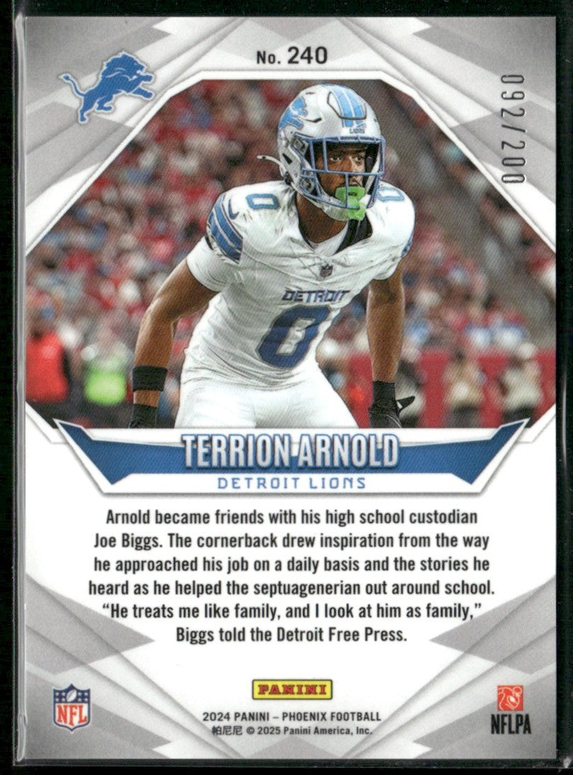 Terrion Arnold 2024 Panini Phoenix Pulsar RC /200 #240 Detroit Lions