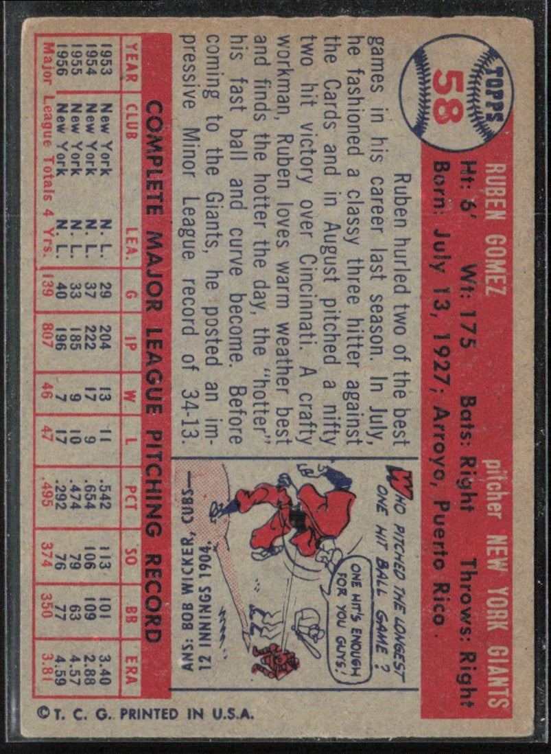 Ruben Gomez 1957 Topps #58 New York Giants