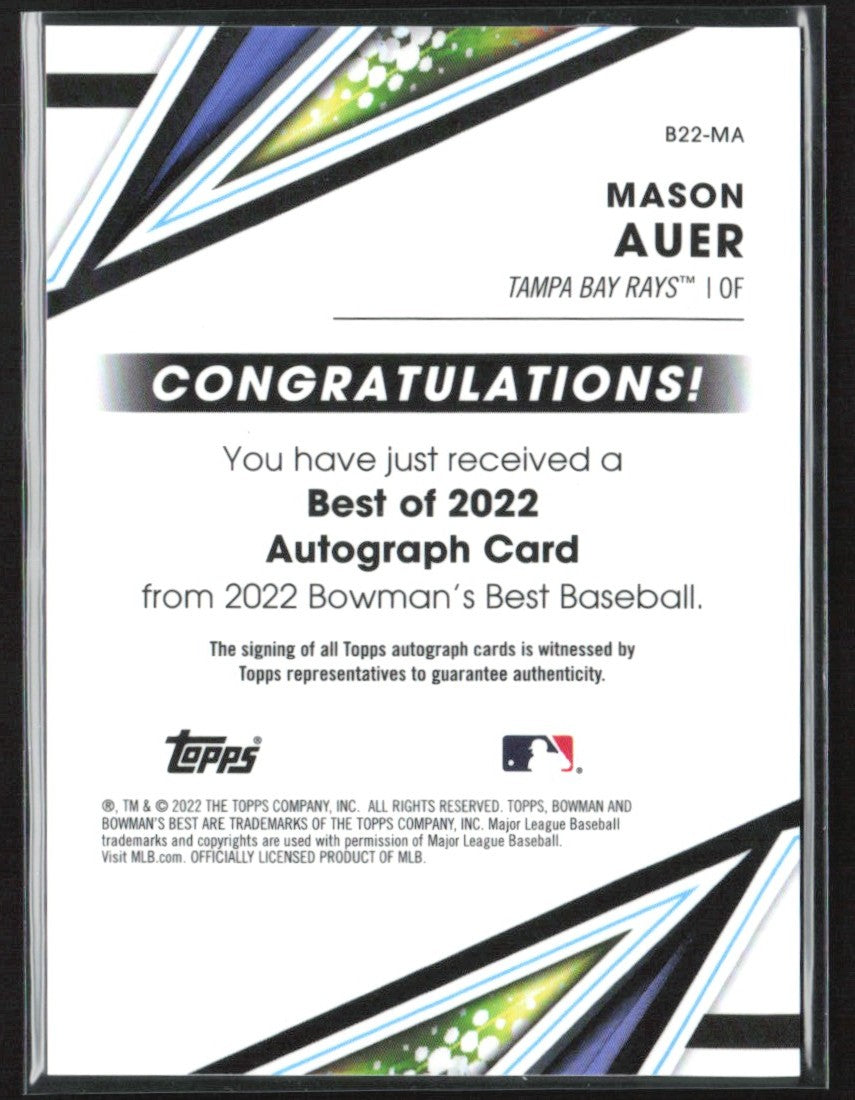 Mason Auer 2022 Bowman's Best AUTO #B22-MA Tampa Bay Rays