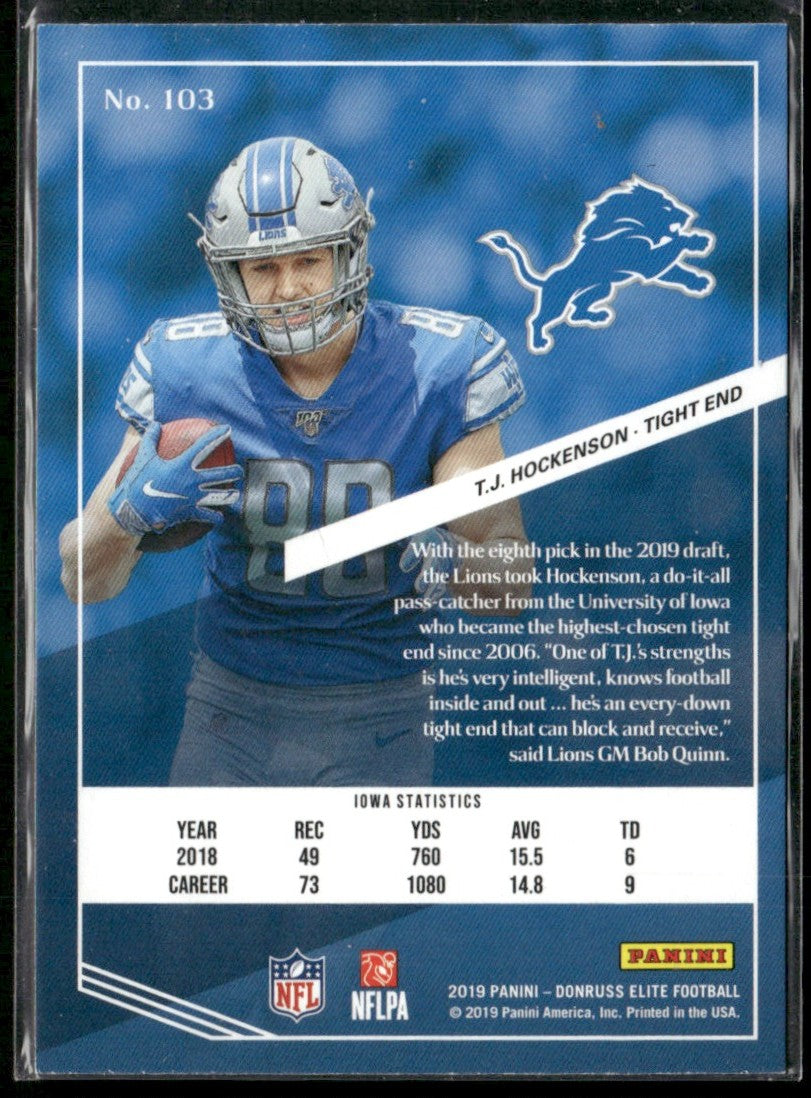 T.J. Hockenson 2019 Panini Donruss Elite Green RC #103 Detroit Lions
