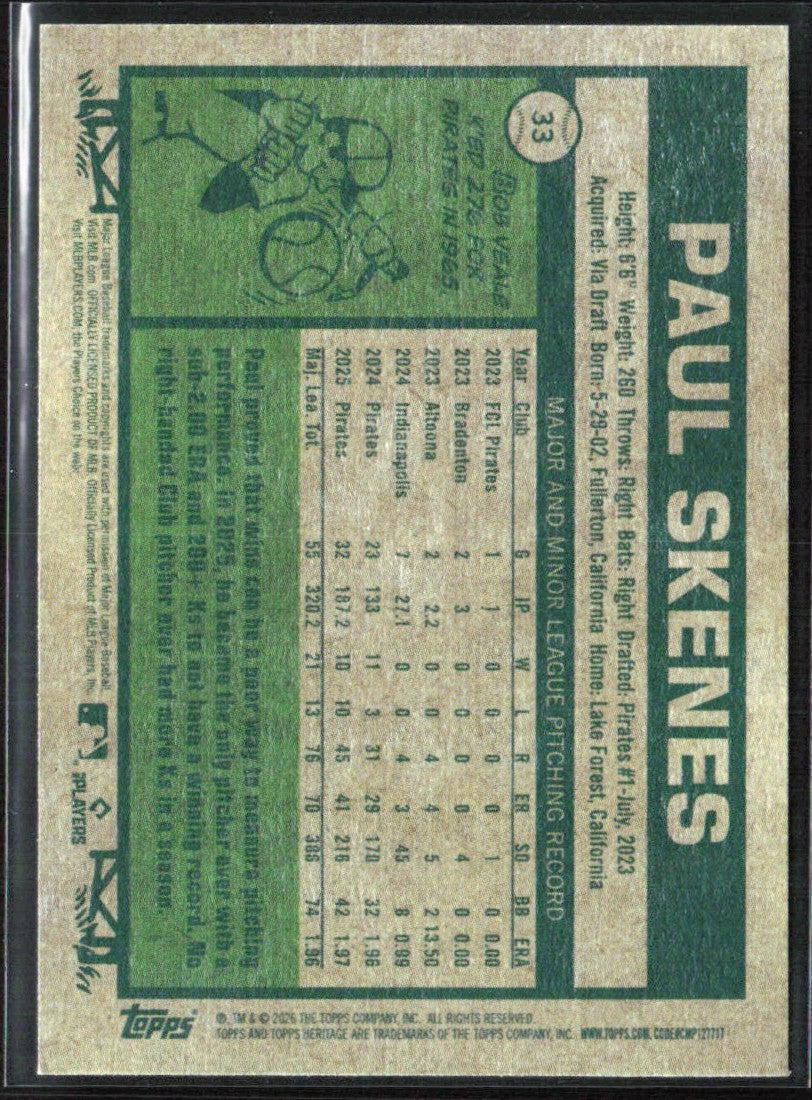 Paul Skenes 2026 Topps Heritage All-Star #33 Pittsburgh Pirates