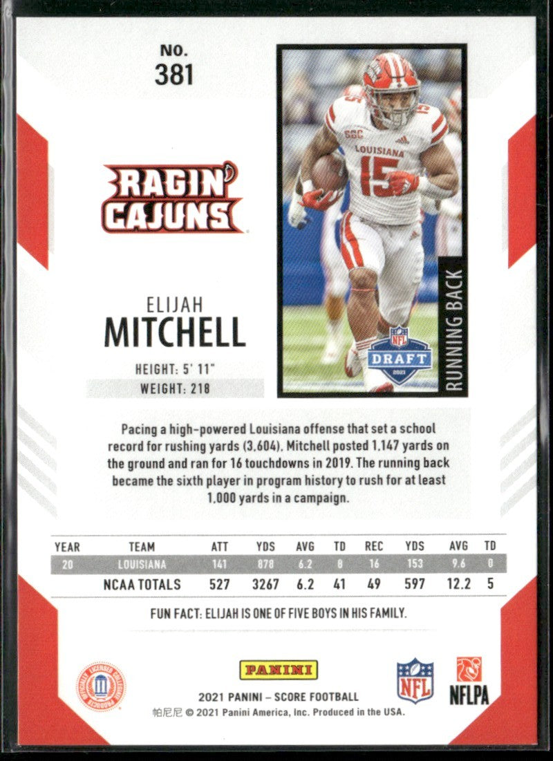 Elijah Mitchell 2021 Score Red Dots RC /460 #381 Louisiana Ragin' Cajuns
