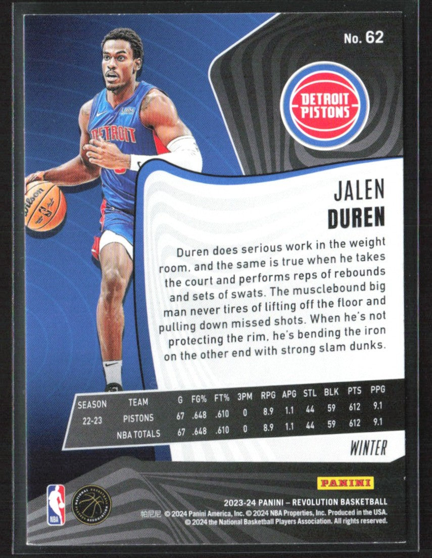 Jalen Duren 2023 Panini Revolution Winter #62 Detroit Pistons