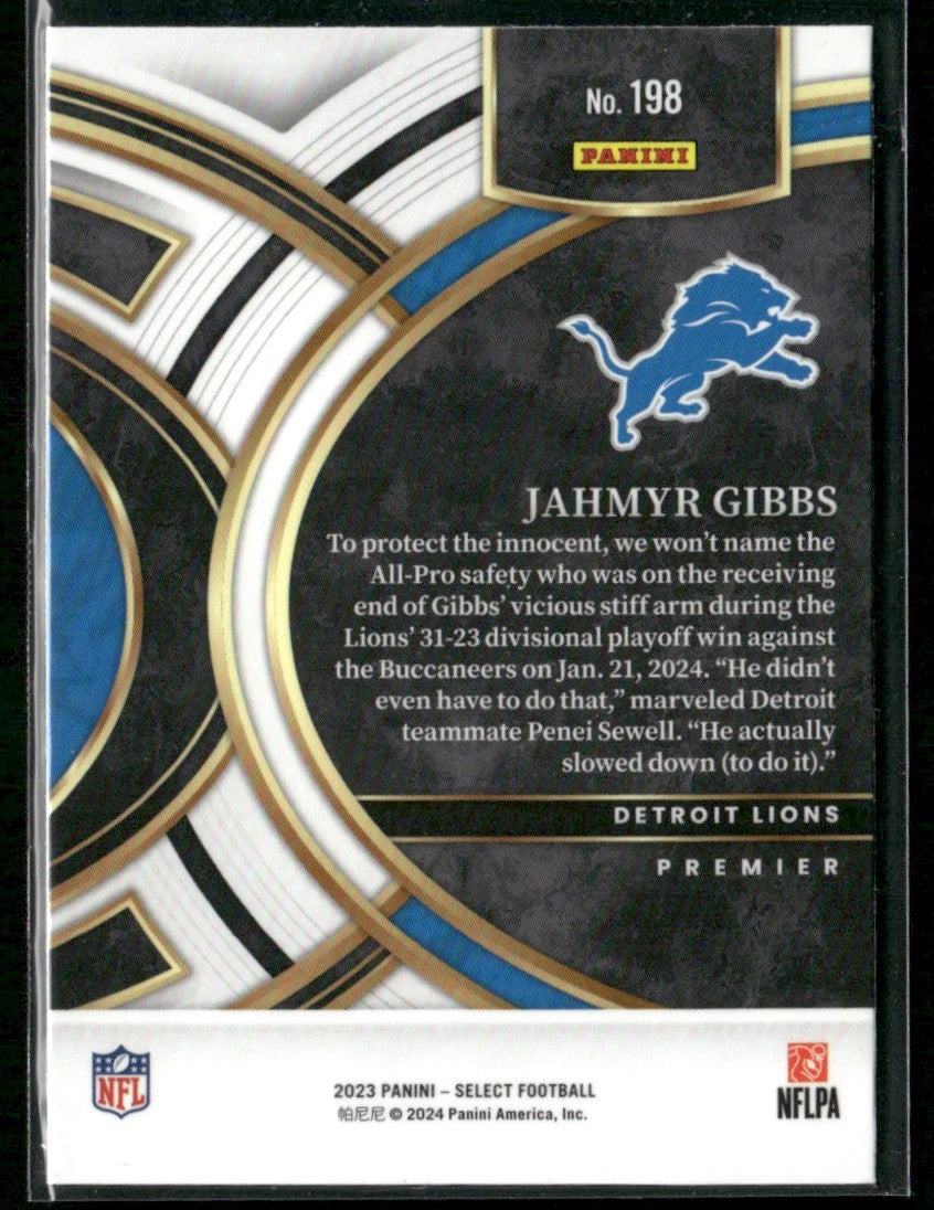 Jahmyr Gibbs 2023 Panini Select Premier RC #198 Detroit Lions