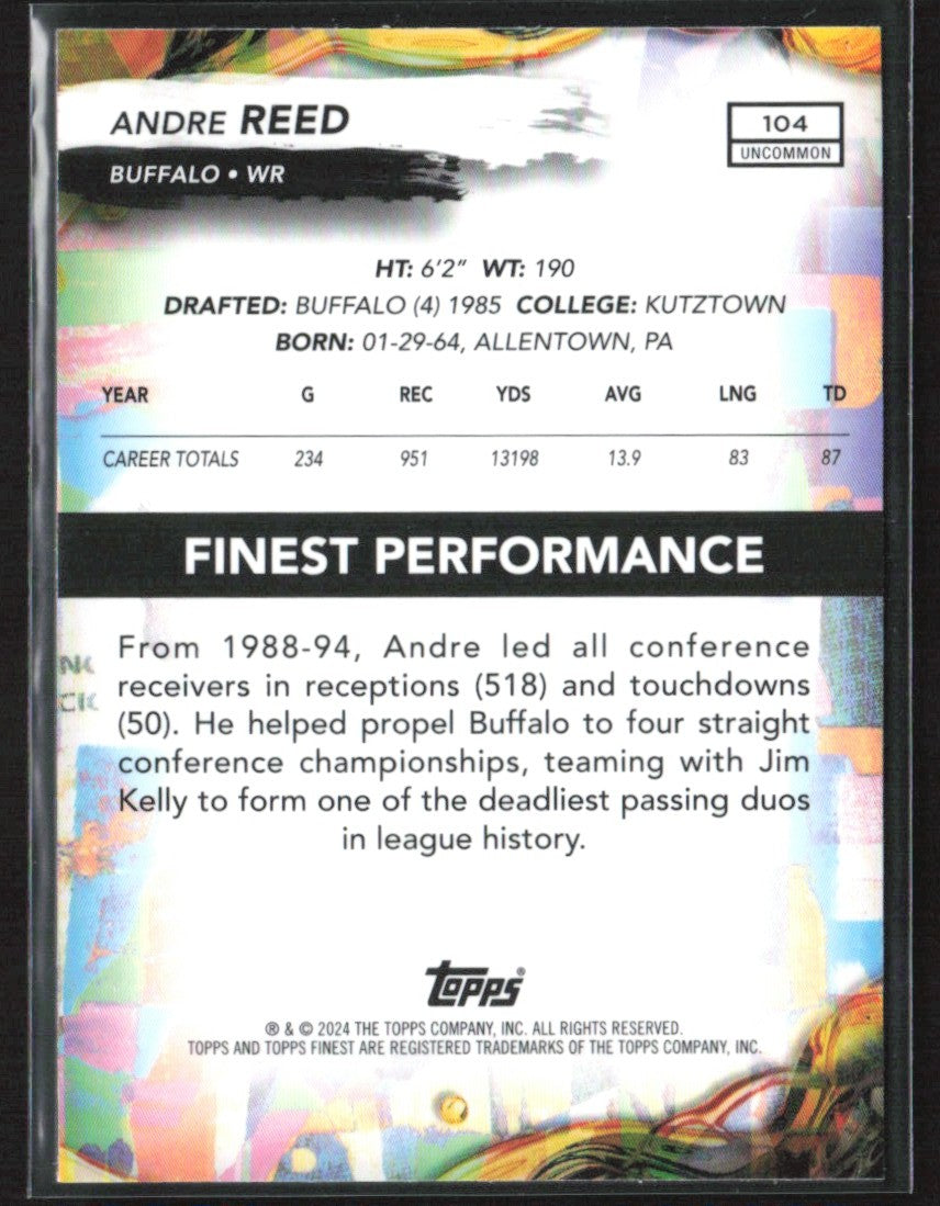 Andre Reed 2024 Topps Finest Blue Refractor /150 #104 Buffalo Bills