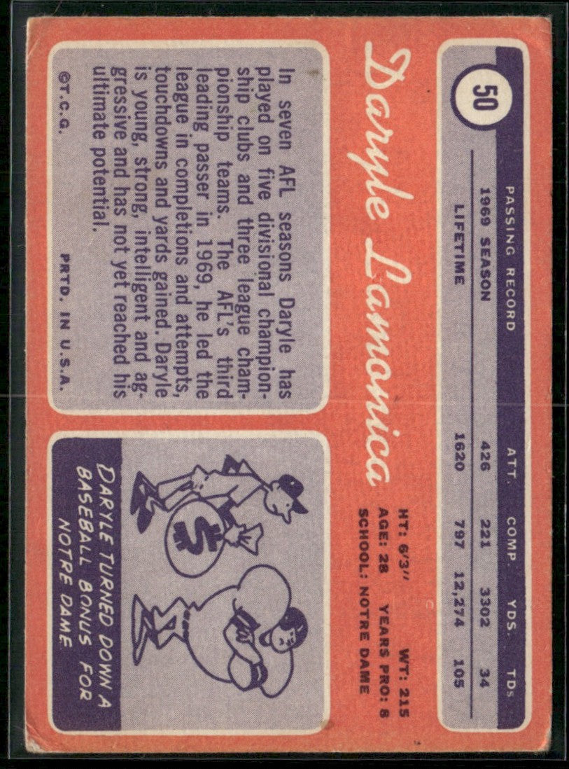 Daryle Lamonica 1970 Topps #50 Oakland Raiders