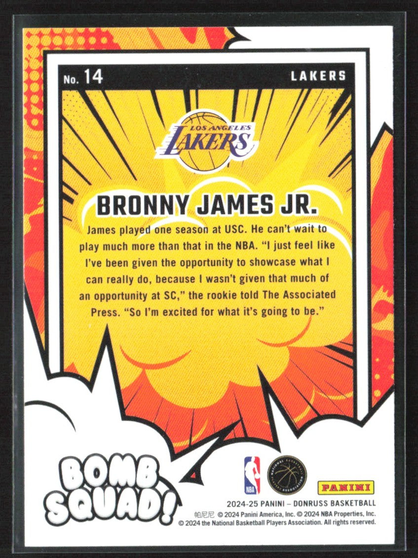 Bronny James Jr. 2024 Donruss Bomb Squad RC #14 Los Angeles Lakers