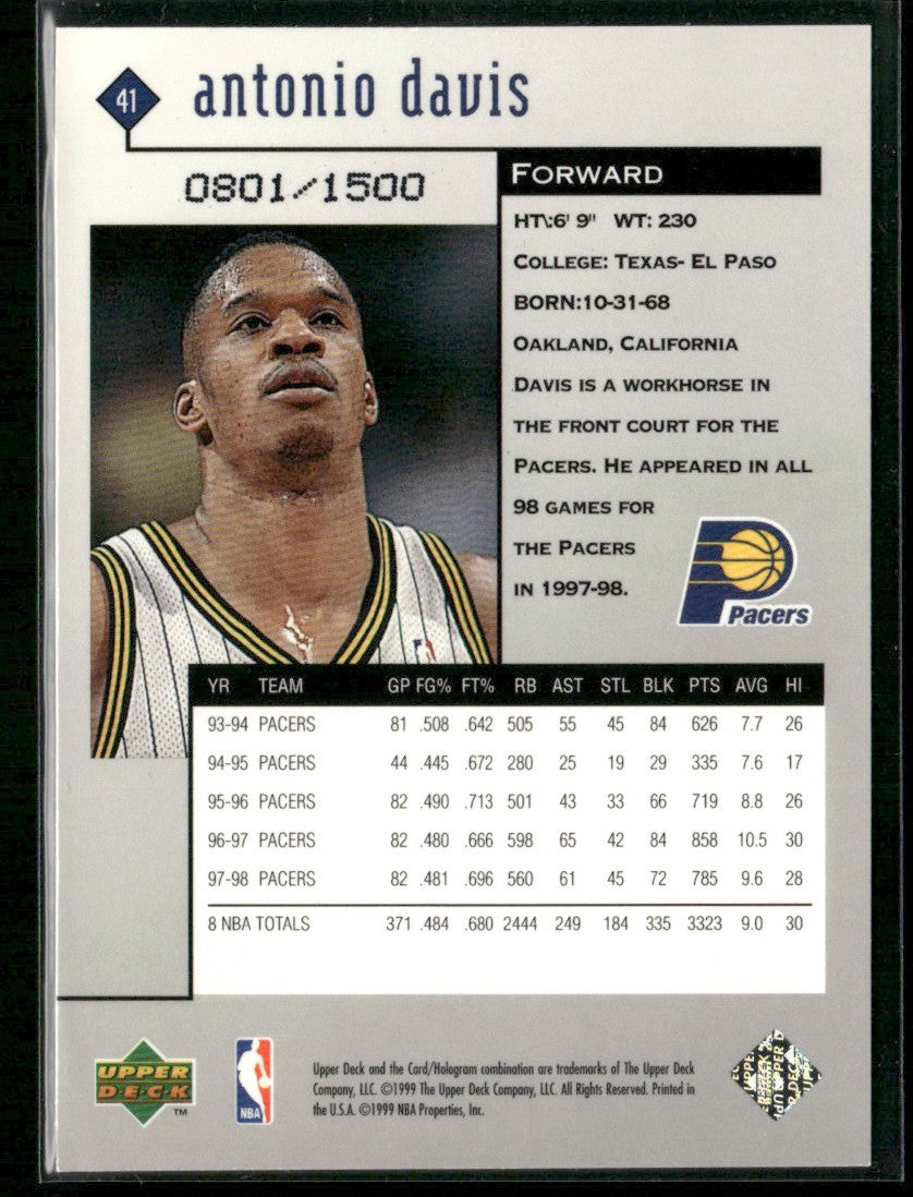 Antonio Davis 1998 Upper Deck Black Diamond Triple /1500 #41 Indiana Pacers