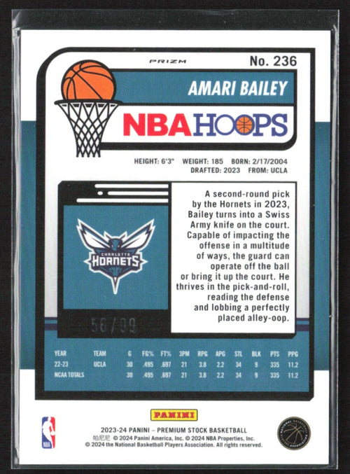 Amari Bailey 2023 Panini NBA Hoops Premium Stock Red Ice Prizm RC /99 #236