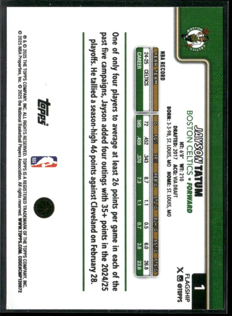 Jayson Tatum 2025 Topps #1 Boston Celtics